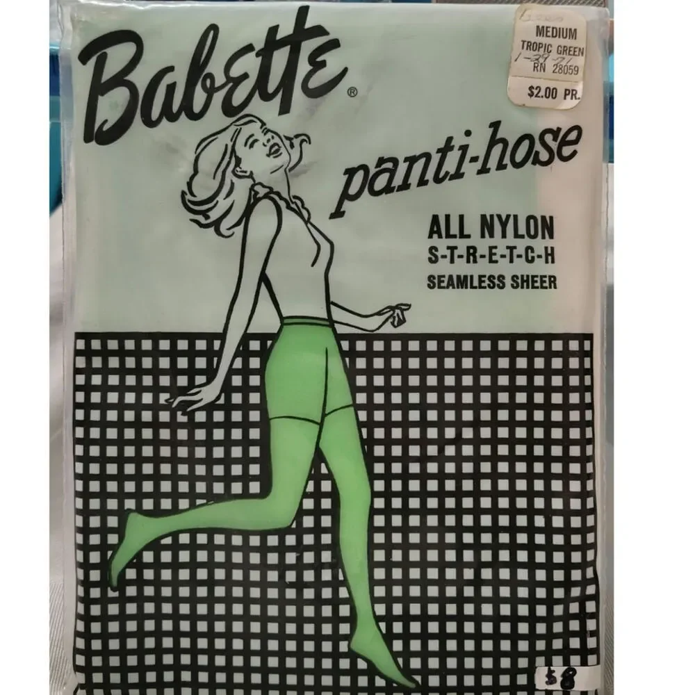 2 Pair 1960s Green All Nylon Stretch Seamless Sheer Panti-Hose Hosiery Size M